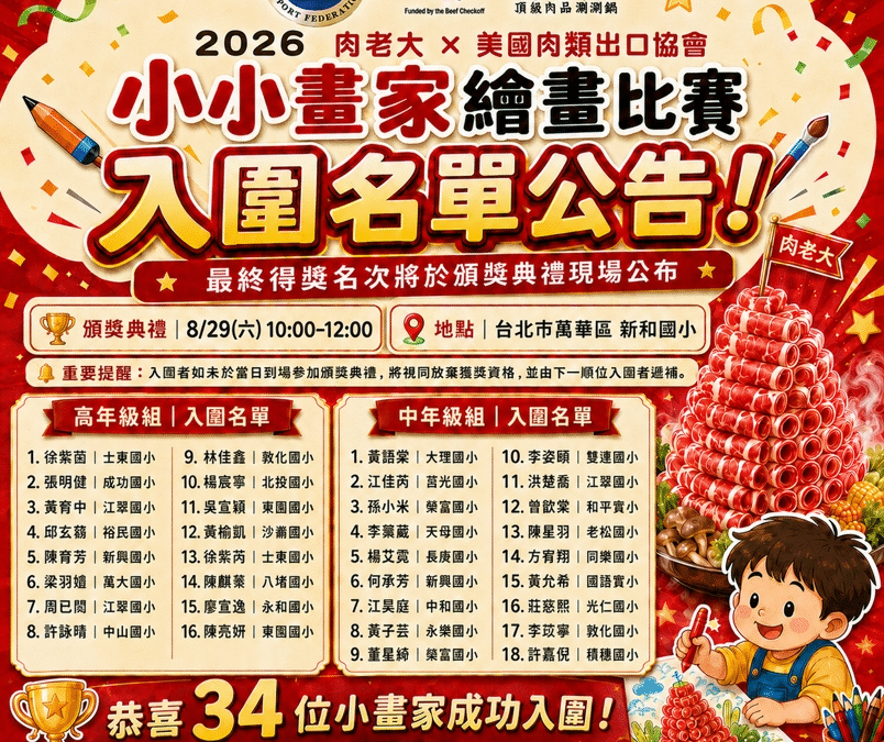 2026 肉老大 × 美國肉類出口協會 小小畫家繪畫比賽｜入圍名單公告